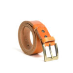 Cintura artigianale in cuoio da 4 cm con fibbia liscia colore arancione chiaro