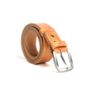 Cintura Artigianale in Cuoio da 4 cm con Fibbia Liscia Colore Giallo-Rosso