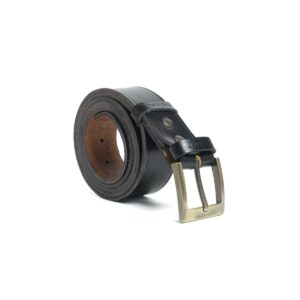 Cintura artigianale in cuoio da 4 cm con fibbia liscia colore nero