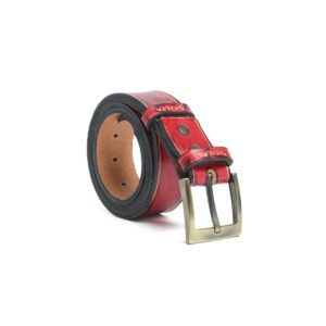 Cintura artigianale in cuoio con fibbia liscia da 4 cm di colore rosso-nero