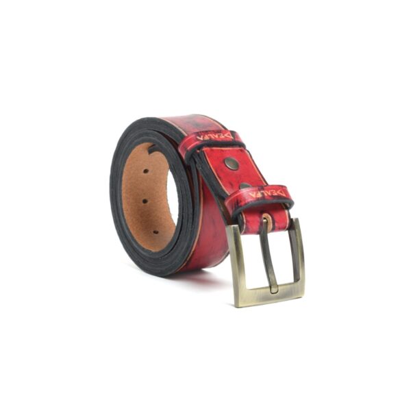 Cintura artigianale in cuoio con fibbia liscia da 4 cm di colore rosso-nero
