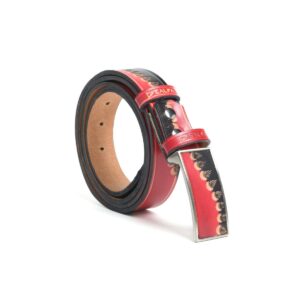 Cinturaartigianaleconfibbiada3cmrosso-nerostampinata