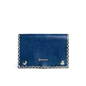 Porta Tabacco piatto in cuoio liscio colore blu