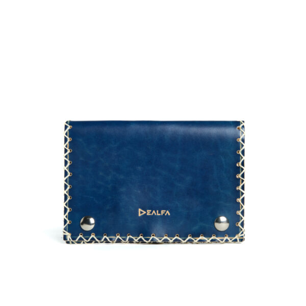 Porta Tabacco piatto in cuoio liscio colore blu